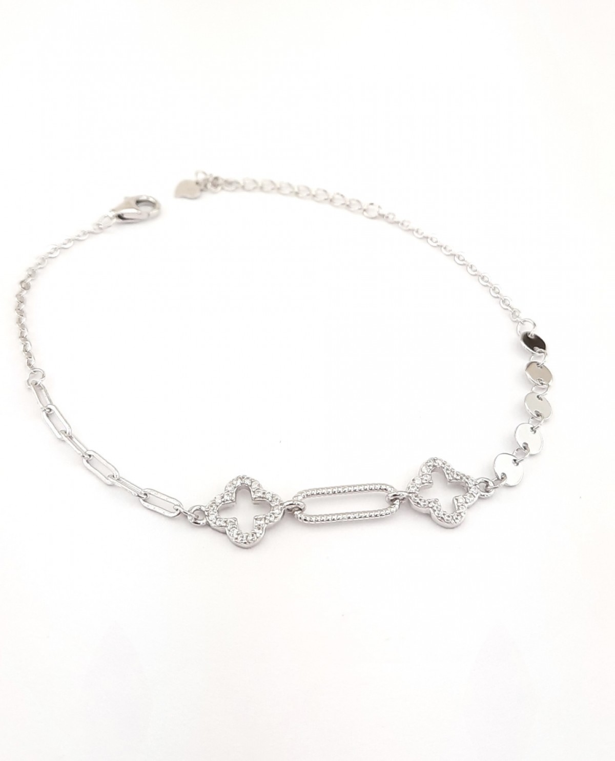 Ataş Zincir ve Pullu Modelli Yonca Gümüş Bileklik Ataş Zincir ve Pullu Modelli Yonca Gümüş Bileklik