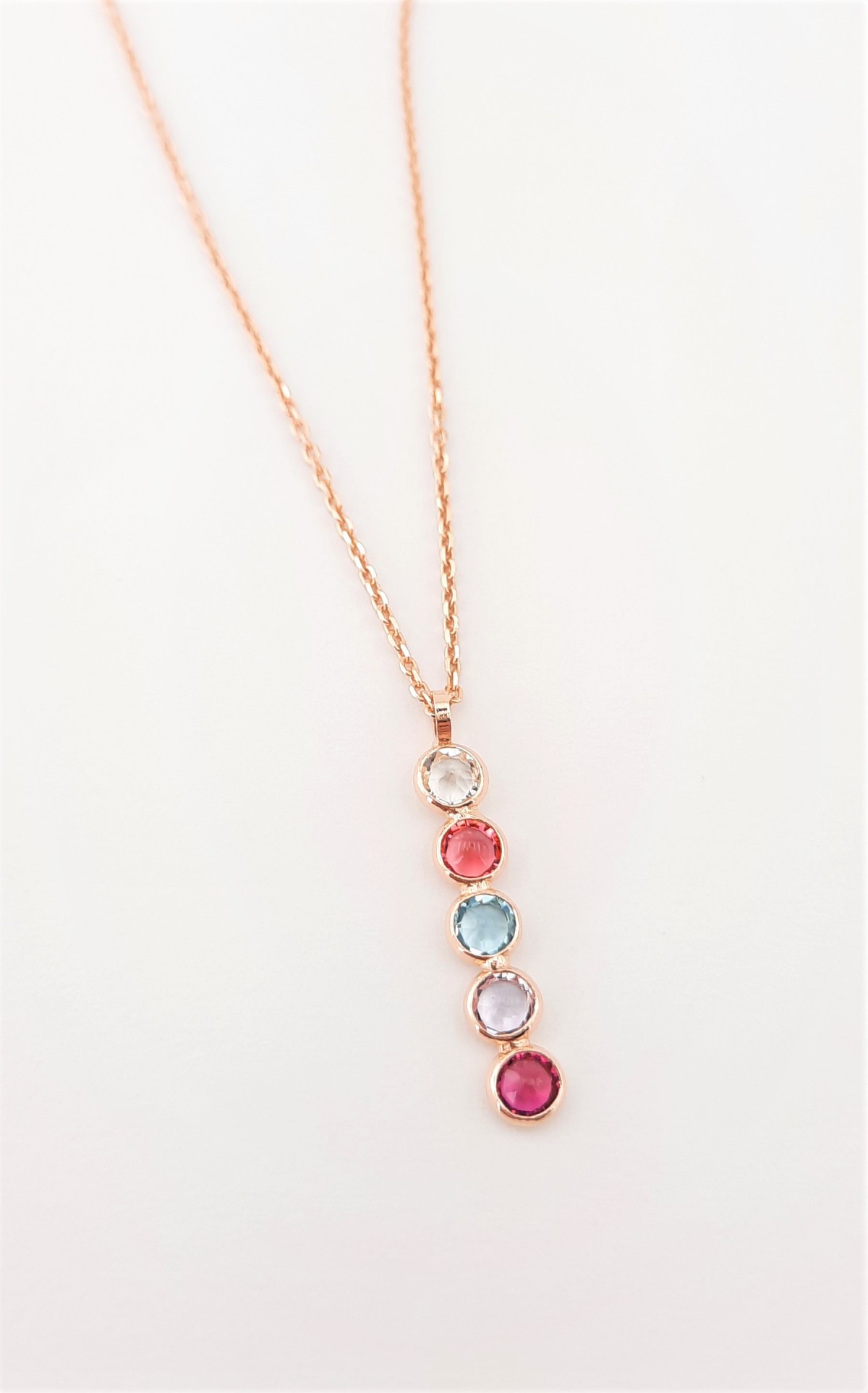 Beş Renk Minik Swarovski Taşlı Gümüş Kolye