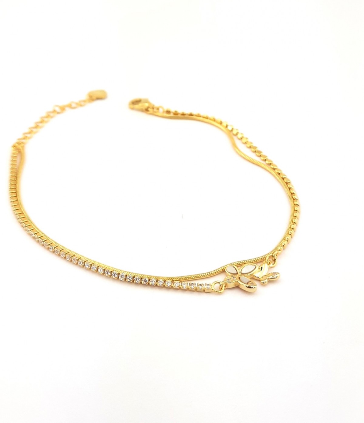 Çift Zincirli Minik Kelebekli Gold Gümüş Bileklik