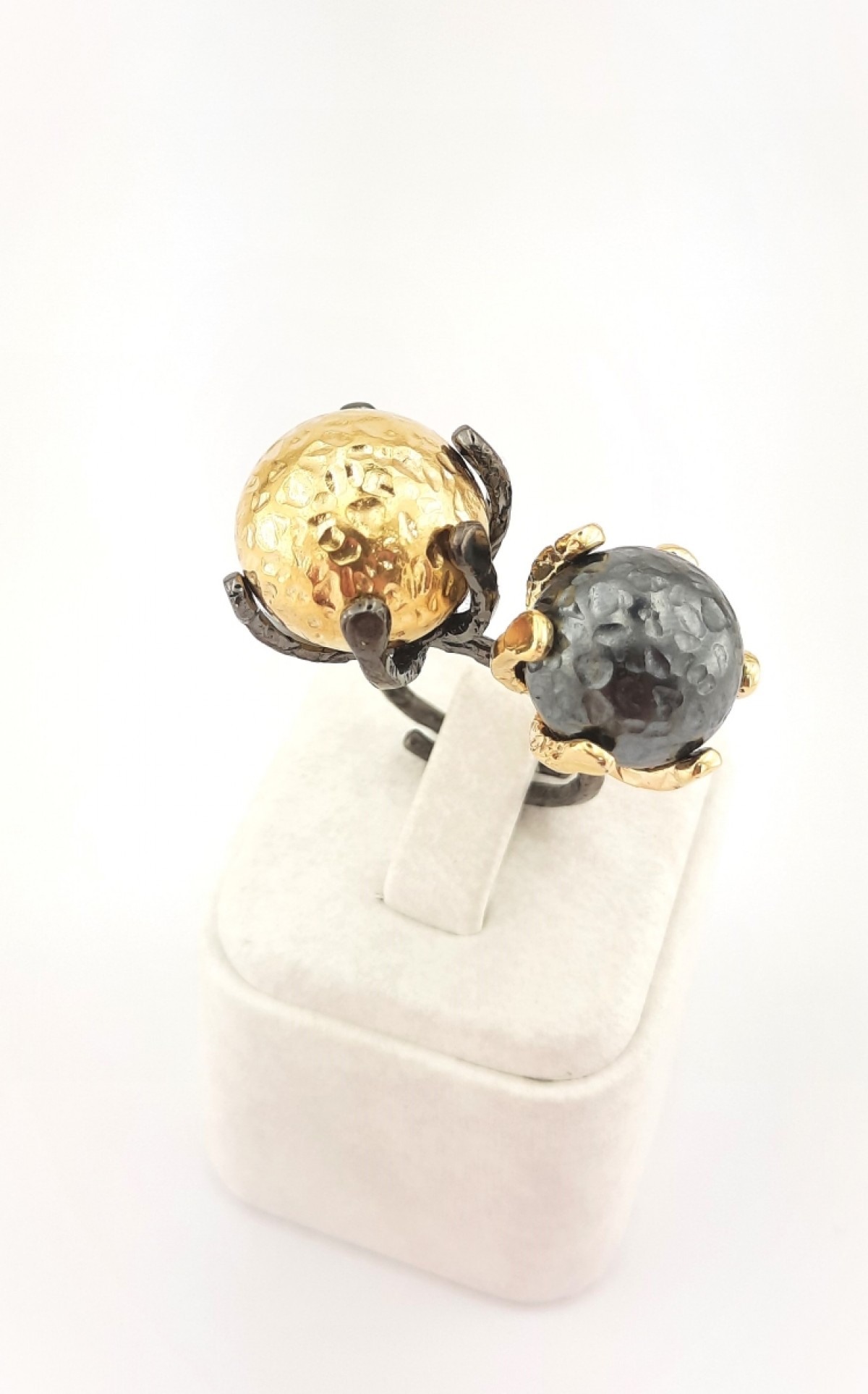 Gold ve Oksitli Dövme Desen Toplu Gümüş Yüzük