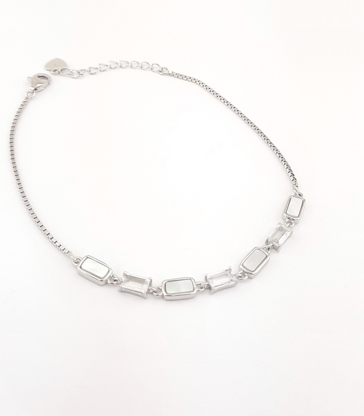 Küp Zincirli Baget Taşlı ve Sedefli Gümüş Bileklik