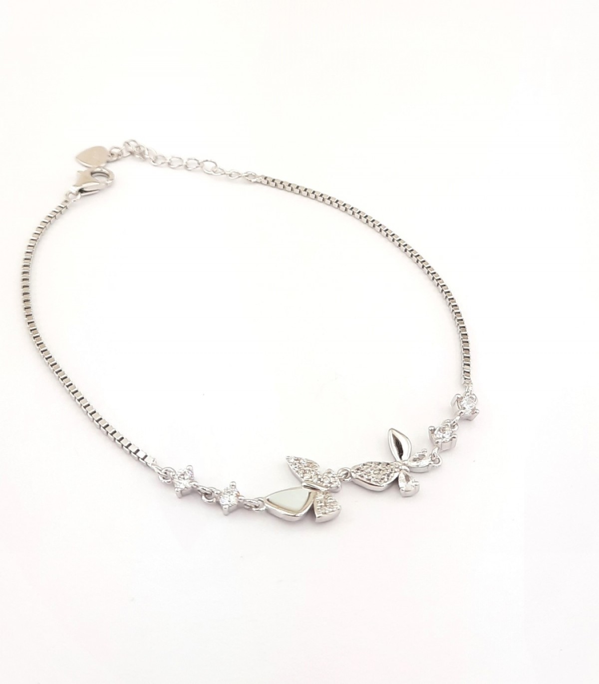 Küp Zincirli Taşlı Kelebekli Gümüş Bileklik