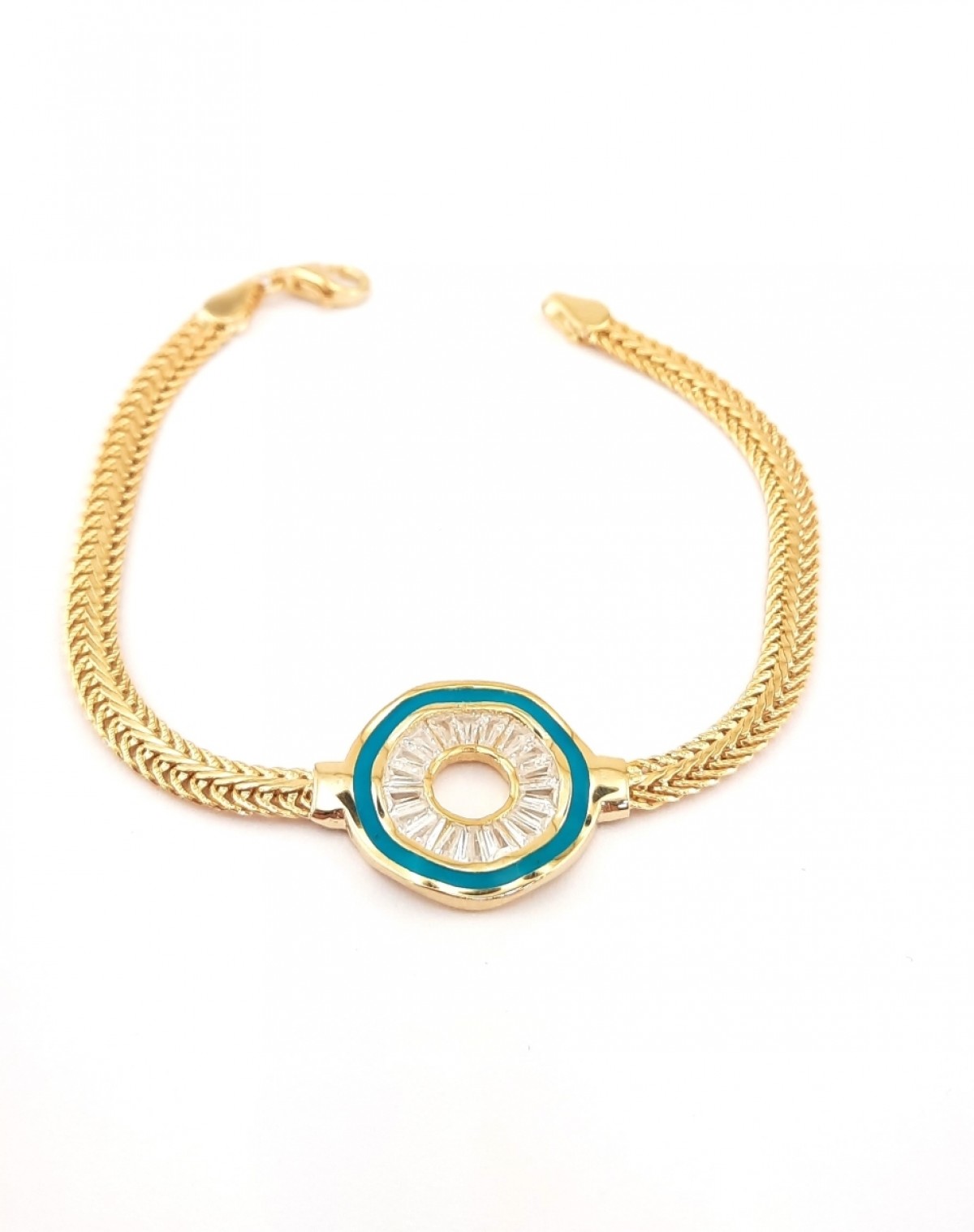 Ortası Baget Taşlı ve Turkuaz Mineli Gümüş Bileklik Ortası Baget Taşlı ve Turkuaz Mineli Gümüş Bileklik