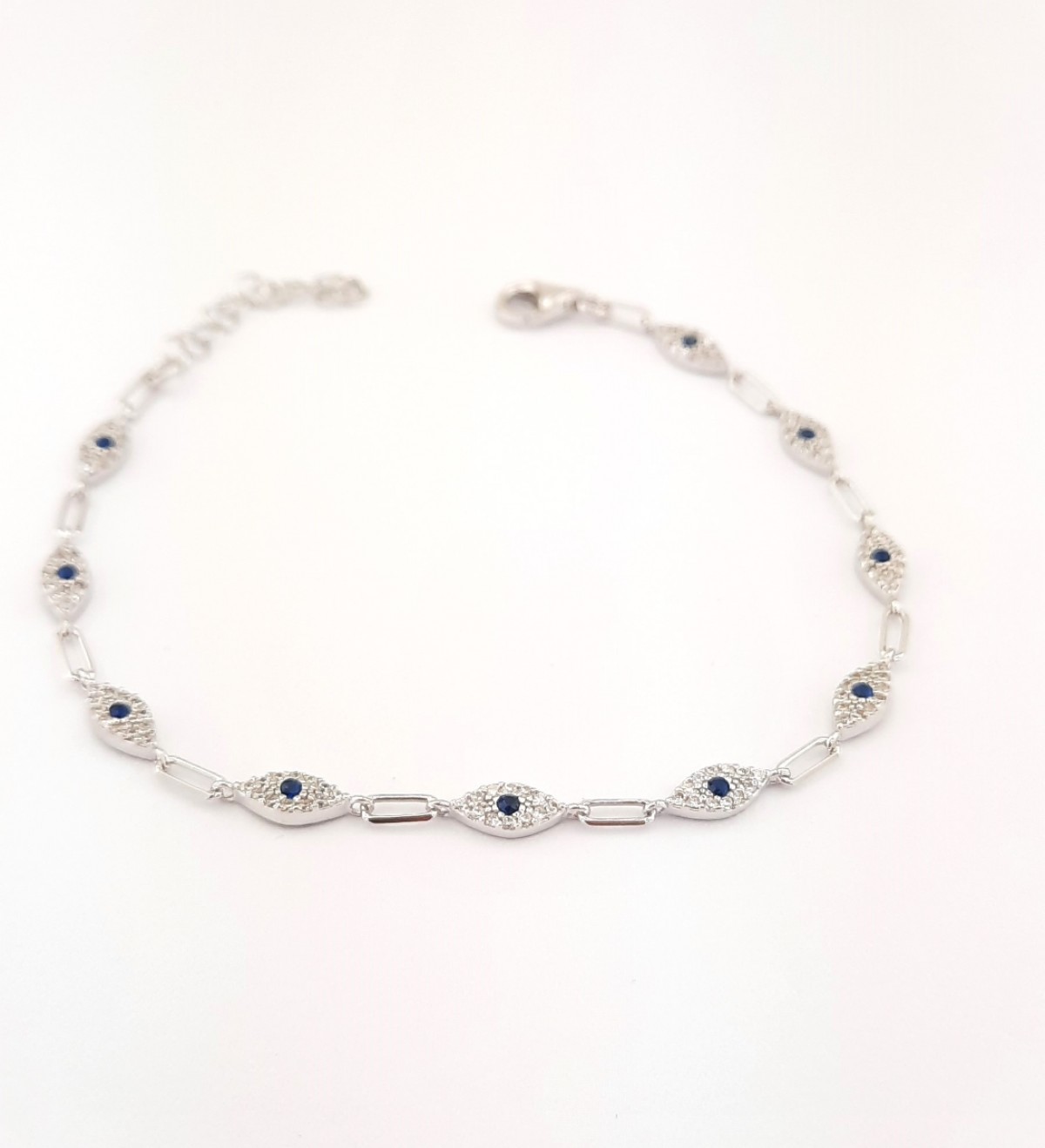 Ortası Mavi Taşlı Göz Modelli Gümüş Bileklik Ortası Mavi Taşlı Göz Modelli Gümüş Bileklik