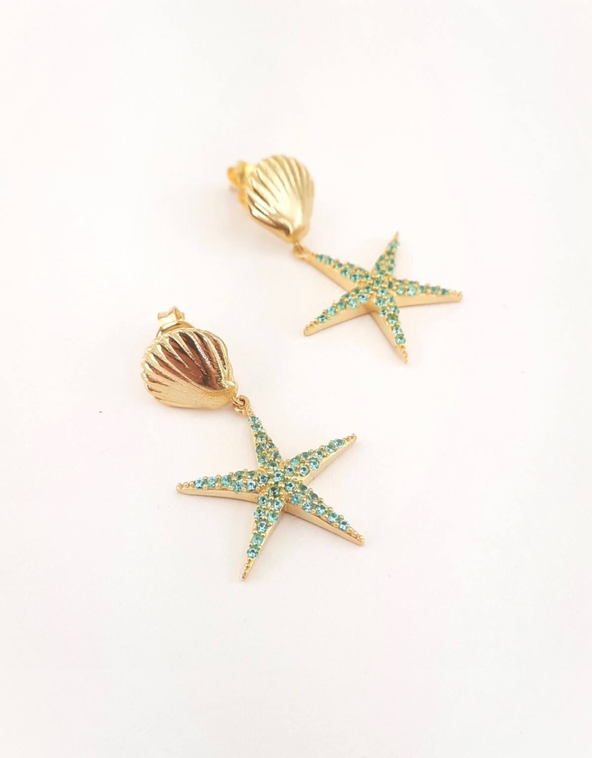 Paraiba Turmalin Taşlı Deniz Yıldızı Gümüş Küpe