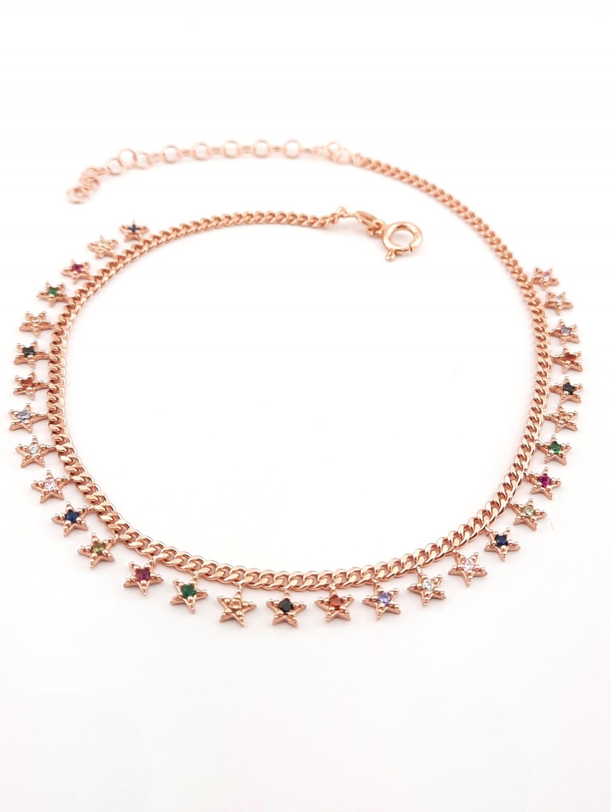 Renkli Taşlı Yıldızlı Gümüş Halhal Renkli Taşlı Yıldızlı Gümüş Halhal