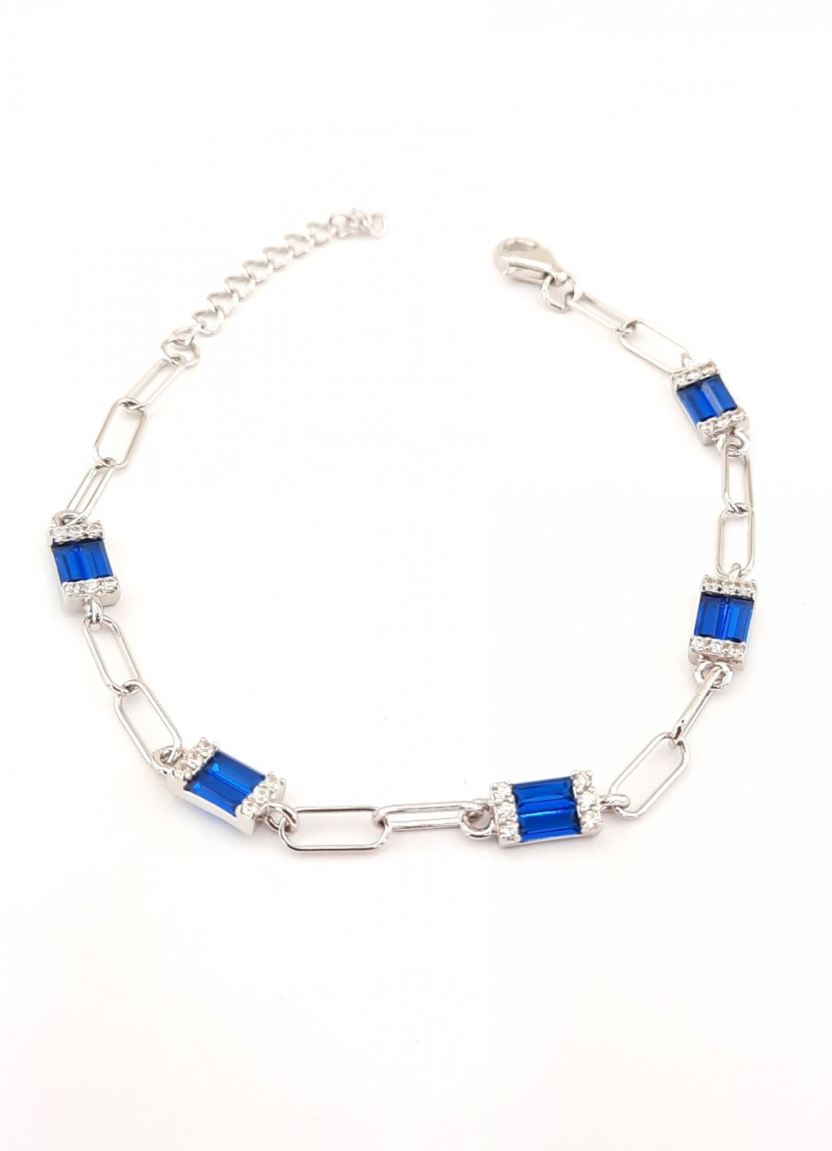 Safir Renk Taşlı Gümüş Zincirli Bileklik Safir Renk Taşlı Gümüş Zincirli Bileklik