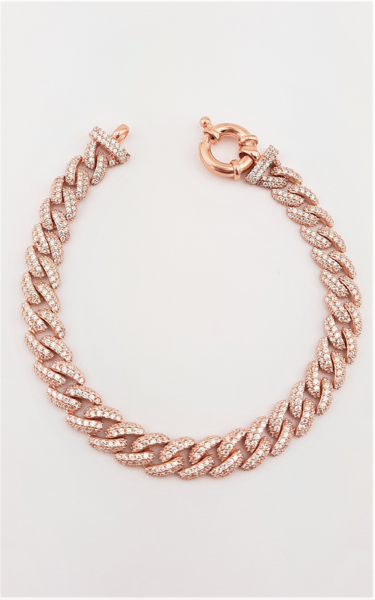 Simit Kilitli Beyaz Taşlı Gurmet Zincir Rosegold Gümüş Bileklik
