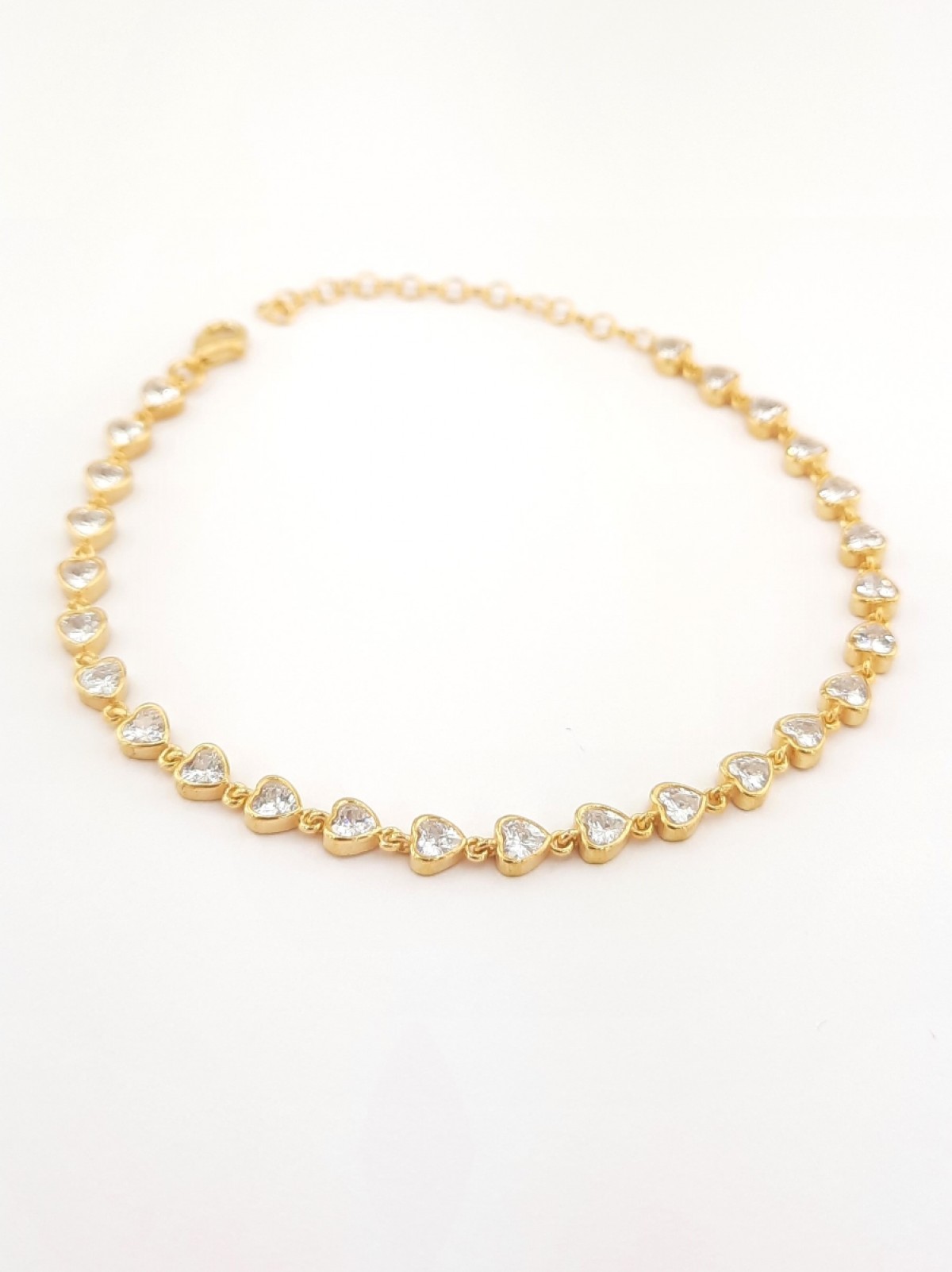 Sıralı Kalp Kesim Taşlı Gold Gümüş Bileklik Sıralı Kalp Kesim Taşlı Gold Gümüş Bileklik