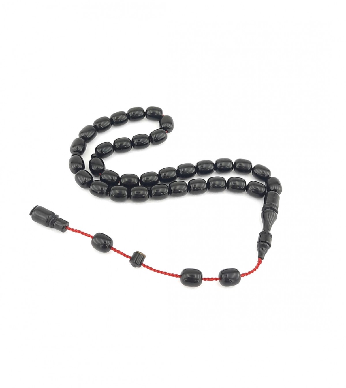 Sistemli Püsküllü Kapsül Kesim Siyah Sıkma Kehribar Tespih