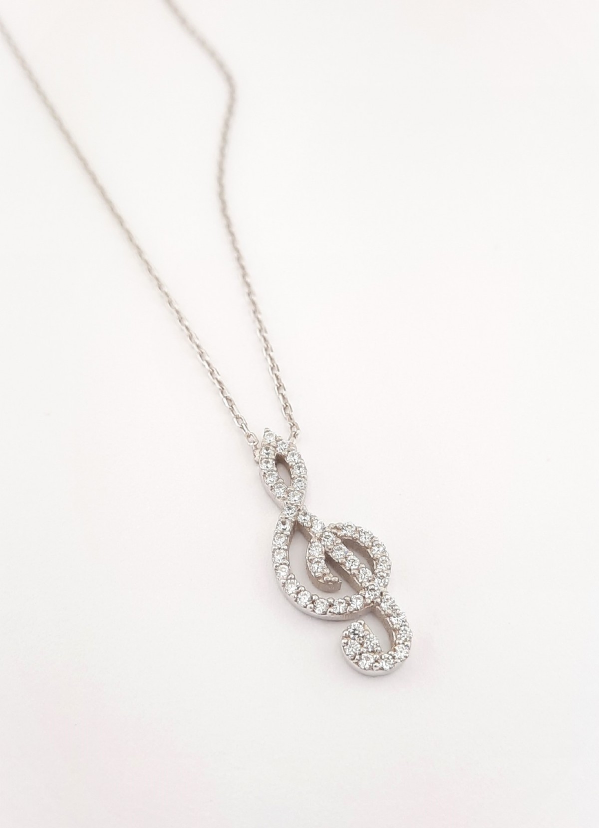 Taşlı Sol Anahtarı Gümüş Kolye Taşlı Sol Anahtarı Gümüş Kolye