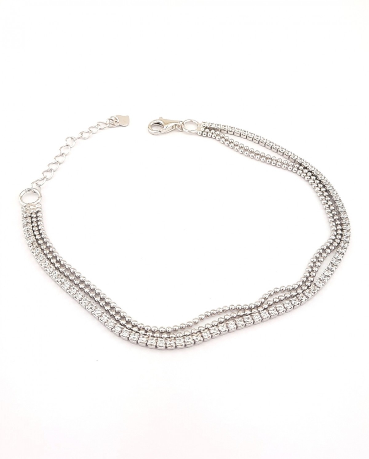 Üç Zincirli Tek Sırası Taşlı Gümüş Bileklik