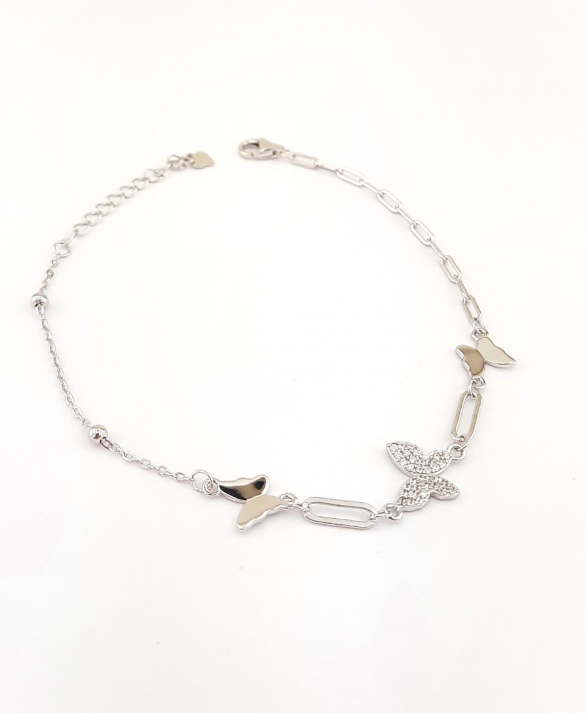 Yarısı Ataş Zincir Üç Kelebekli Gümüş Bileklik