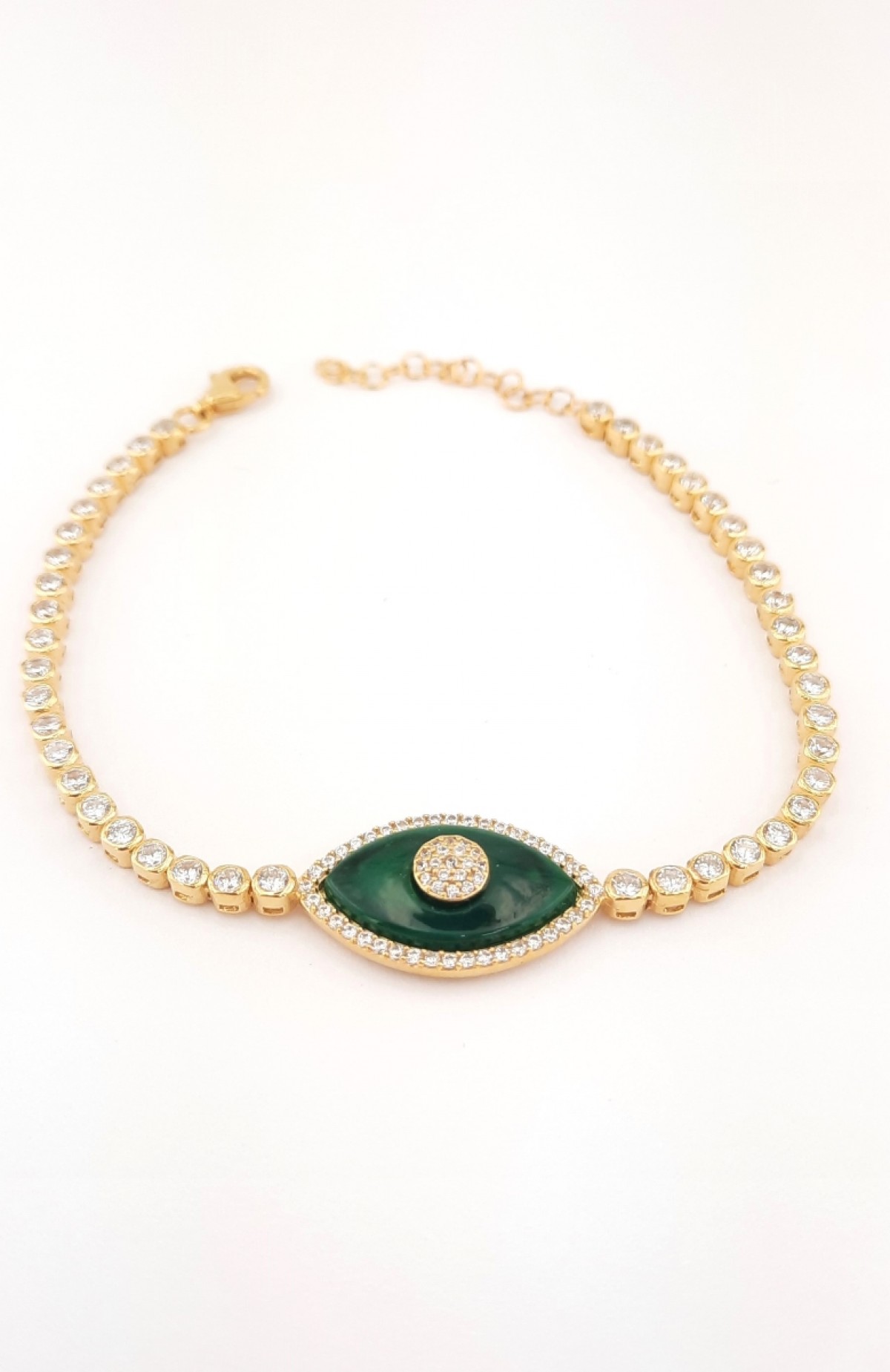 Yeşil Göz Model Sıralı Taşlı Gümüş Bileklik Yeşil Göz Model Sıralı Taşlı Gümüş Bileklik