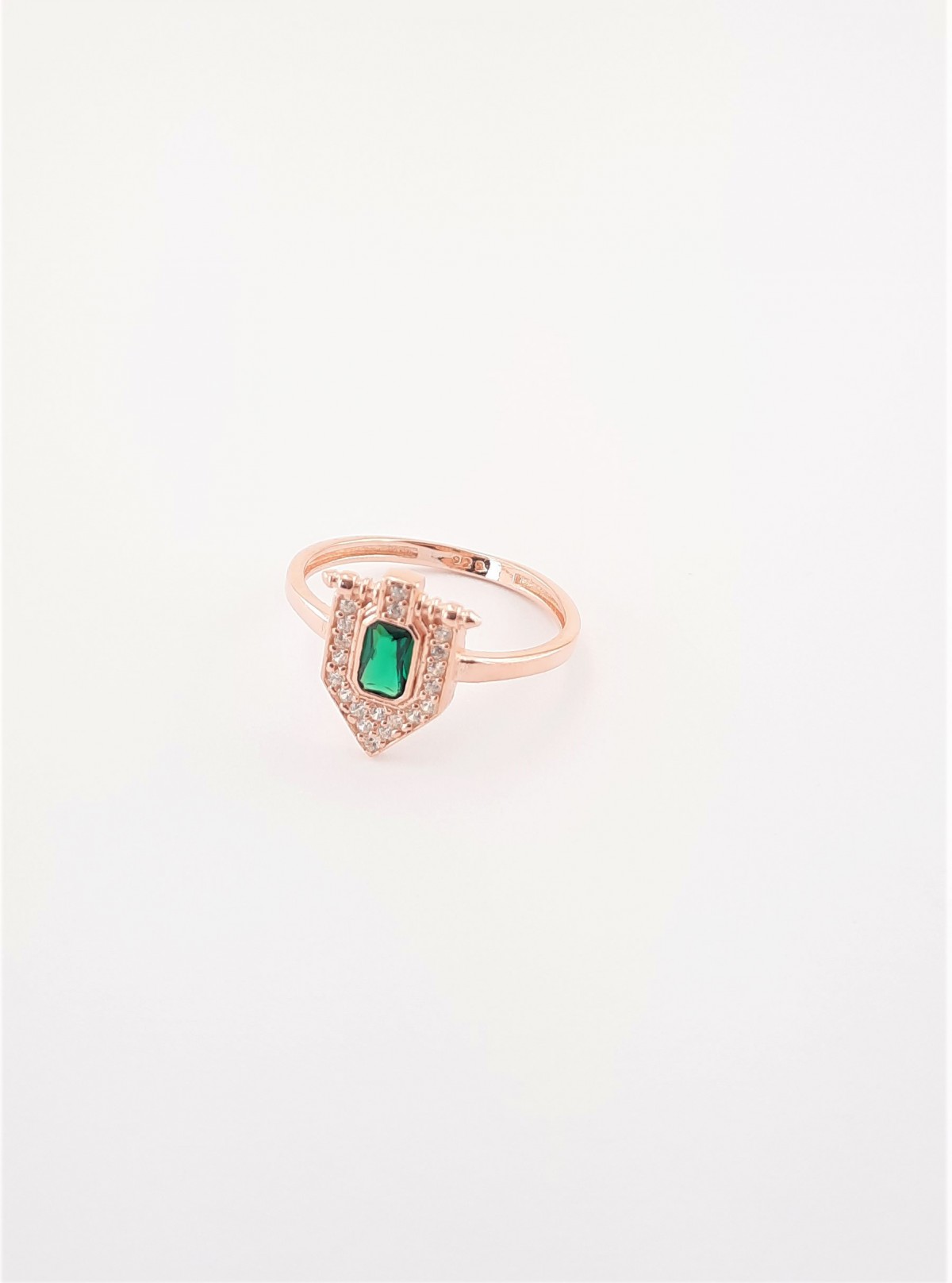 Yeşil Taşlı Trend İnce Rosegold Gümüş Yüzük
