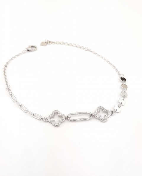 Ataş Zincir ve Pullu Modelli Yonca Gümüş Bileklik