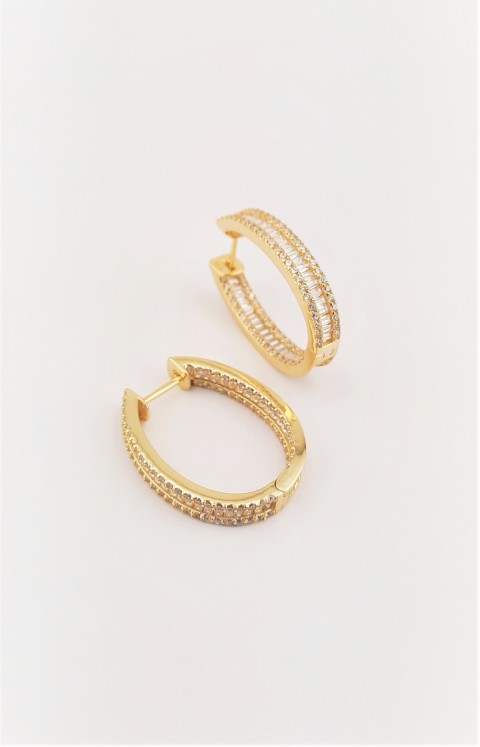 Baget Taşlı Oval Model Gold Gümüş Küpe