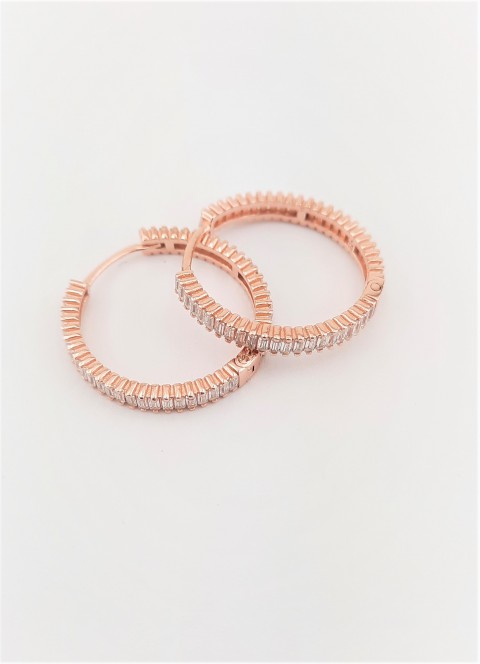 Baget Taşlı Rosegold Gümüş Halka Küpe (2.5 cm)