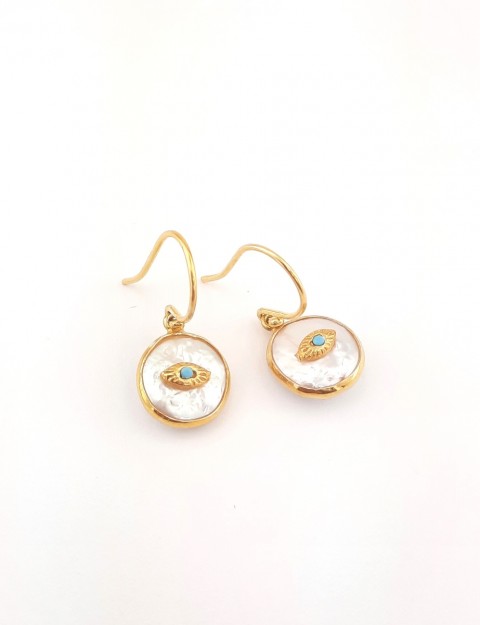 Barok İncili Göz Figürlü Gümüş Küpe