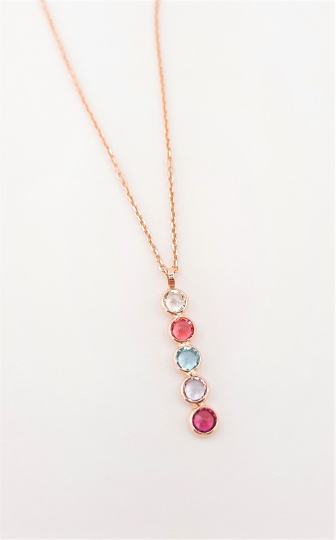 Beş Renk Minik Swarovski Taşlı Gümüş Kolye