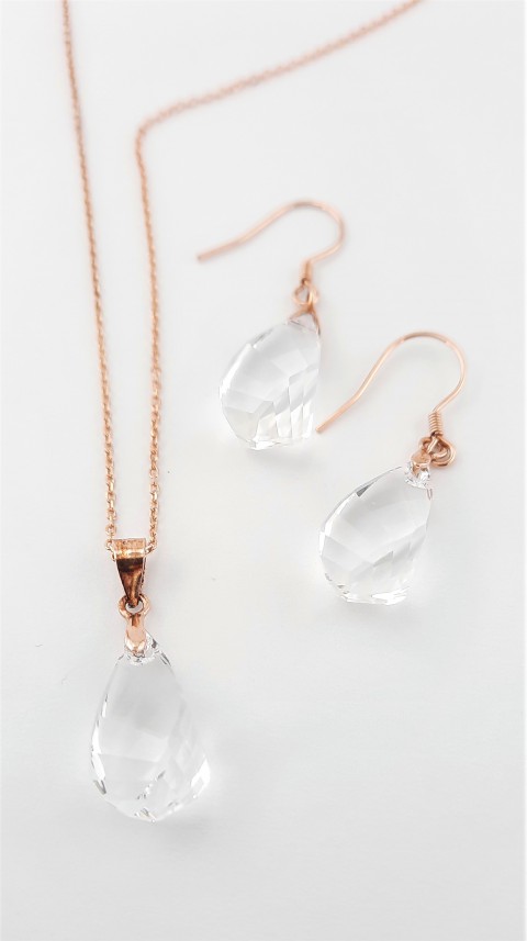 Beyaz Swarovski Taşlı Küpe ve Kolye
