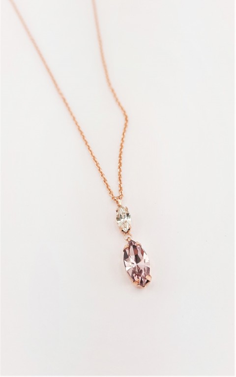 Beyaz ve Gül Kurusu Renkli Oval Kesim Swarovski Taşlı Gümüş Kolye