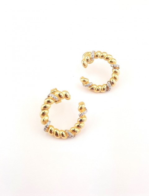 Burgu Model Yan Halka Gold Gümüş Küpe