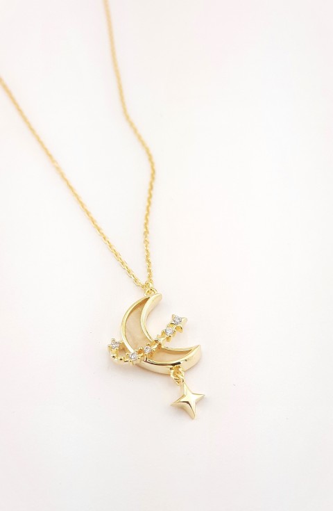 Çevresi Yıldızlı Hilal Gümüş Kolye
