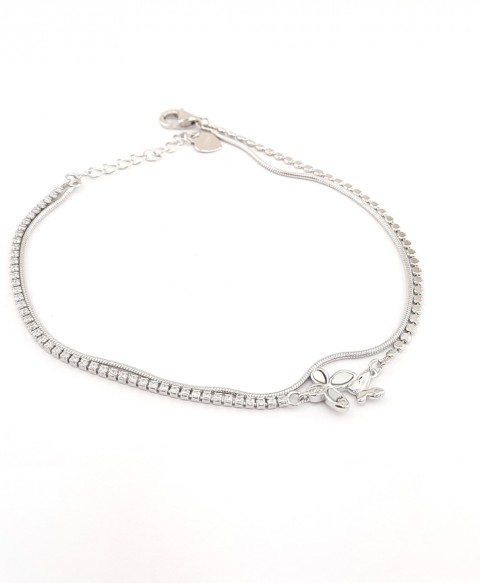 Çift Zincirli Minik Kelebekli Gümüş Bileklik