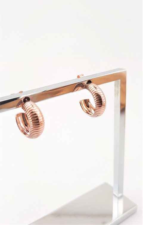 Çizgili Minik Halka Rosegold Gümüş Küpe