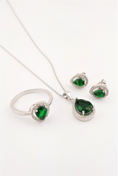 Damla Model Zümrüt Renk Taşlı Gümüş Set