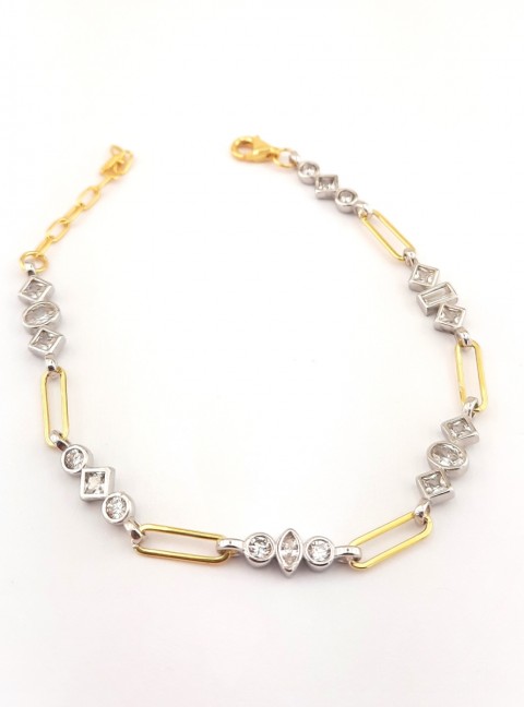 Gold Ataş Parçalı Üçlü Taşlı Model Gümüş Bileklik