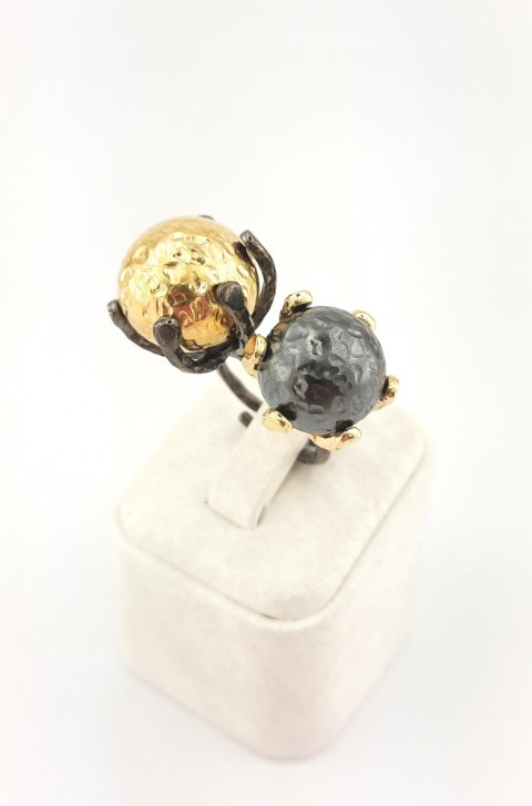 Gold ve Oksitli Dövme Desen Toplu Gümüş Yüzük