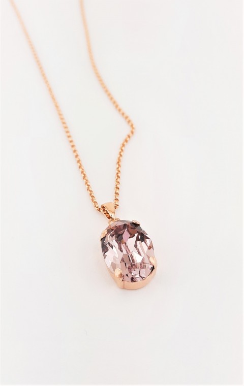 Gül Kurusu Renkli Oval Kesim Swarovski Taşlı Gümüş Kolye