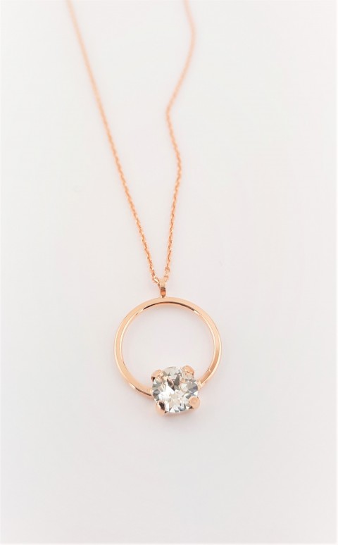 Halka Üzerinde Swarovski Tektaşlı Gümüş Kolye