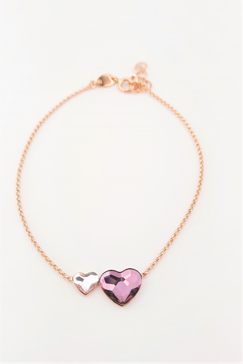 İki Kalpli Swarovski Taşlı Rosegold Gümüş Bileklik