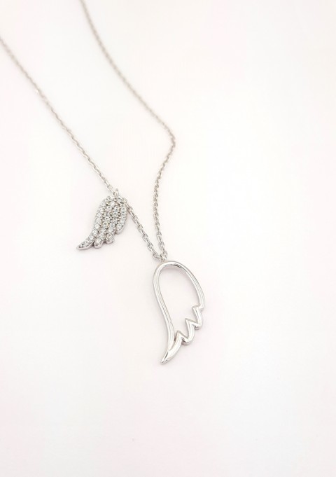 İki Kanatlı Gümüş Kolye