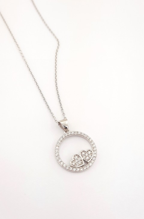 İki Minik Kalpli Halka Gümüş Kolye