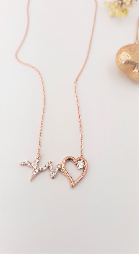 Kalp Atışı Rosegold Gümüş Kolye