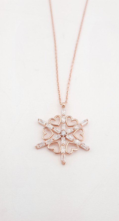 Kalpli Kar Tanesi Rosegold Gümüş Kolye