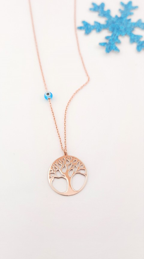 Küçük Hayat Ağacı Taşsız Rosegold Gümüş Kolye