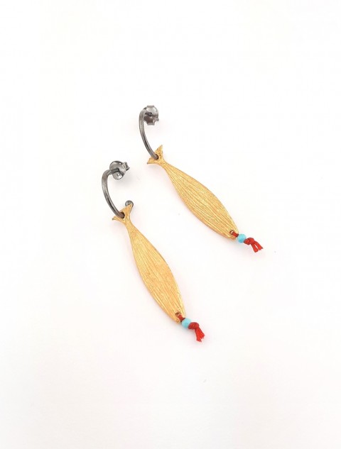 Kırmızı İpli Balık Gold Gümüş Küpe