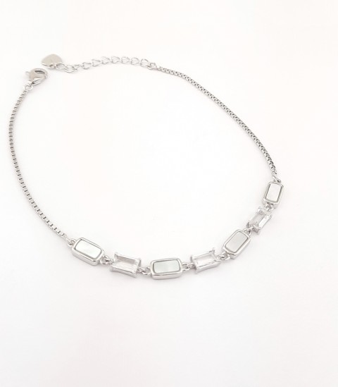 Küp Zincirli Baget Taşlı ve Sedefli Gümüş Bileklik