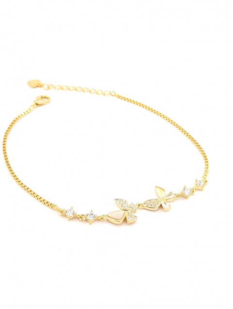 Küp Zincirli Taşlı Kelebekli Gold Gümüş Bileklik