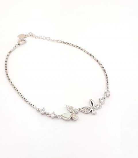 Küp Zincirli Taşlı Kelebekli Gümüş Bileklik