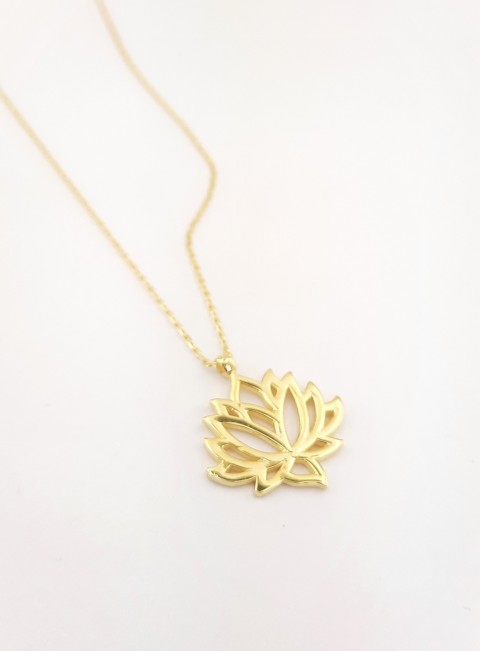 Lotus Çiçeği Gold Gümüş Kolye