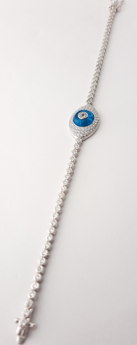 Mavi Cam Boncuklu Göz Model Gümüş Bileklik