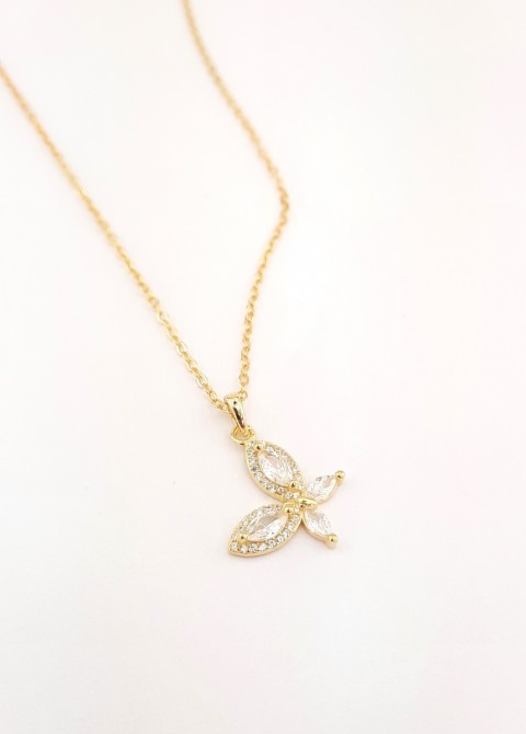 Markiz Taşlı Kelebek Gold Gümüş Kolye