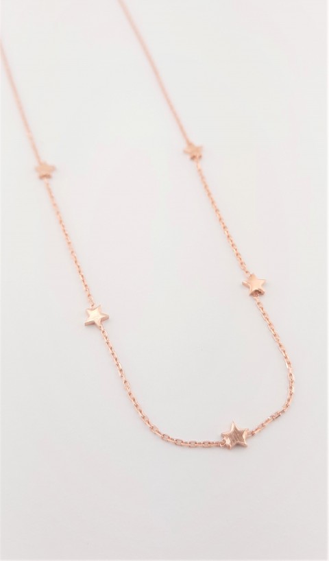 Minik Yıldızlı Rosegold Gümüş Zincir Kolye