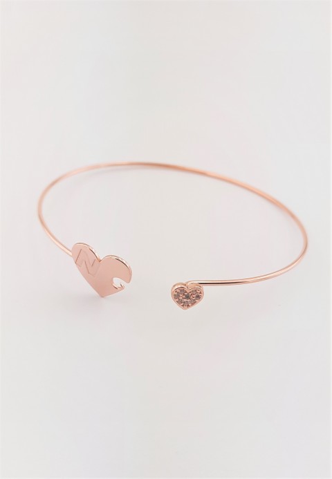 N Harfli Kalpli Gümüş Bilezik